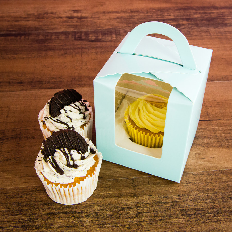 Still life product photo of cupcake box